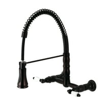 Kingston Brass GS1245PL Heritage Double-Handle 2-Hole Wall-Mount Pre-Rinse Bridge Kitchen Faucet in Oil Rubbed Bronze