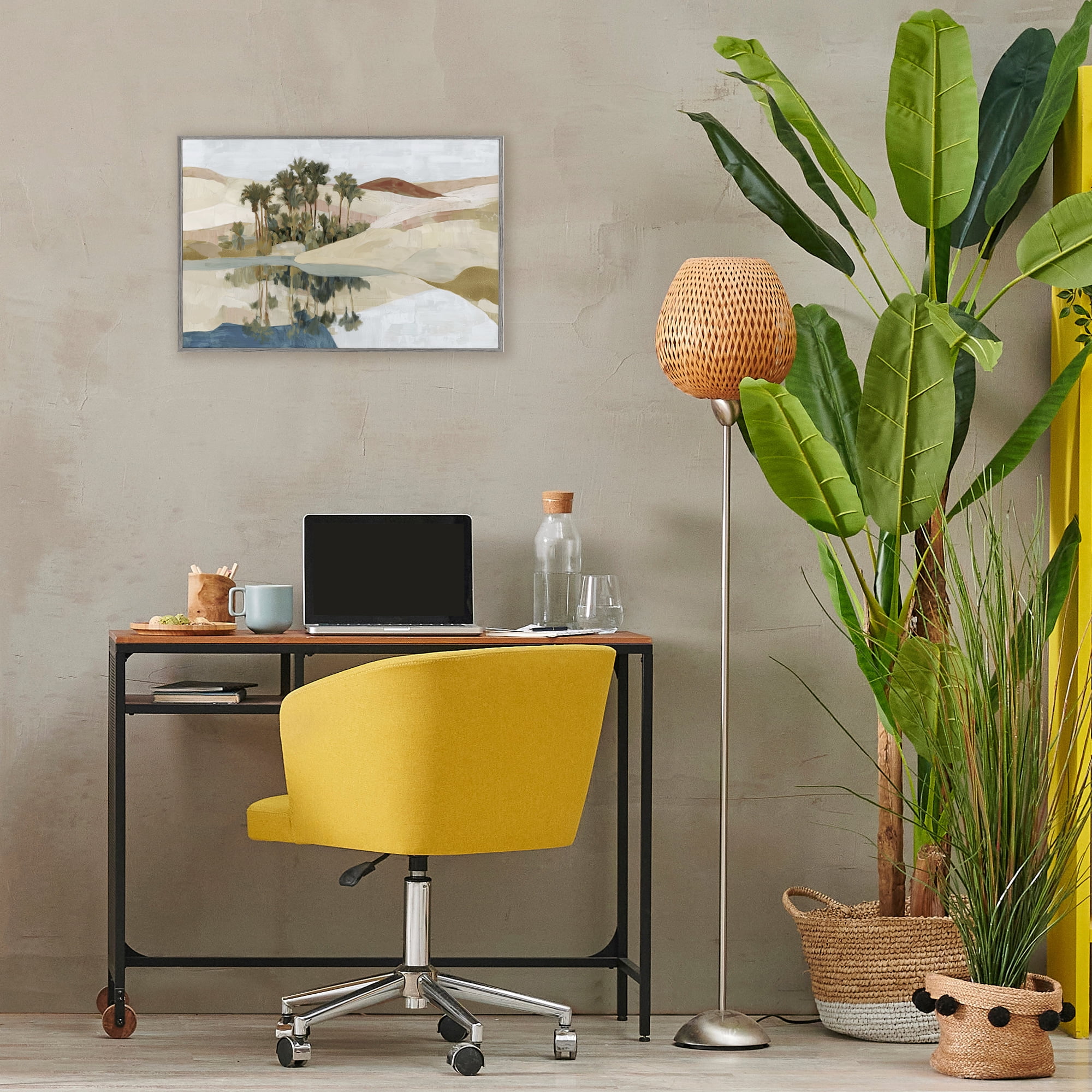 Stupell Industries Desert Oasis with Palm Reflection Gray Framed Giclee Art, design by Chromatic Storm Studio