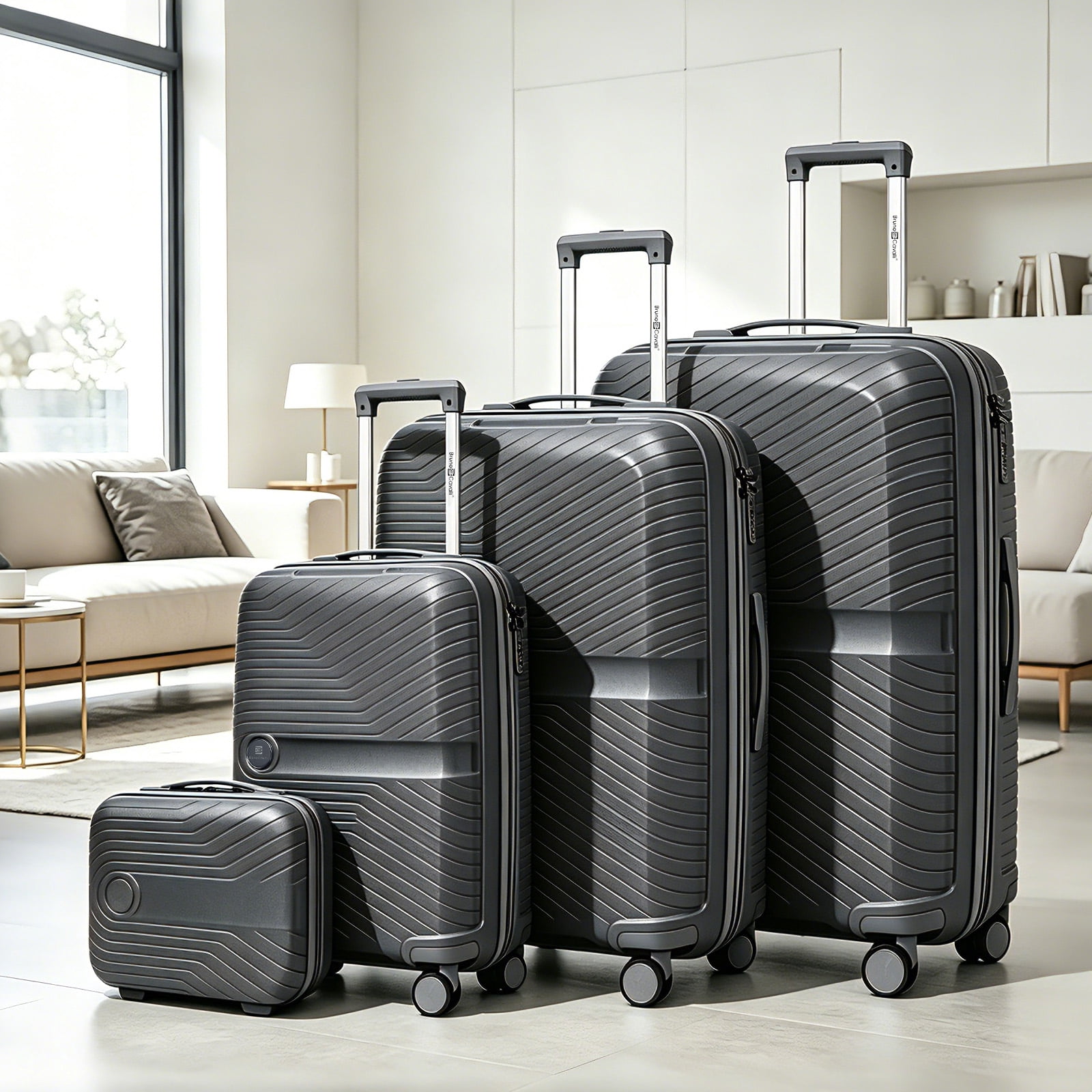 4 Piece Expandable ABS Luggage Set 13"+20"+28"+32", Hard Shell Spinner Suitcases with TSA Lock, Lightweight Travel Suitcase for Family Trip GREY