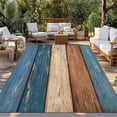 thumbnail image 2 of Farmhouse Navy Blue Brown Outdoor Rug 6x9 Ft - Reversible Patio Rug Outdoor Camping Rugs, Vintage Wooden Striped Washable Indoor Outdoor Area Rugs, Non-Slip Outdoor Carpet Runner for Deck/Porch, 2 of 8