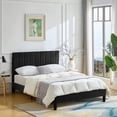 thumbnail image 3 of Full Platform Bed Frame Black Velvet Upholstered Bed Frame with Vertical Geometric Adjustable Headboard,Wooden Slats Support,No Box Spring Needed,Mattress Foundation,Easy Assembly,Noise Free Design, 3 of 8