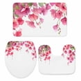thumbnail image 2 of Spring Floral Bathroom Rugs Set Pink Flower Green Leaves Non Slip Absorbent Soft Bath Mats 3 Piece Set with Bathroom Rug, U-Shaped Floor Mat, Toilet Seat Cover Large Size, 2 of 9