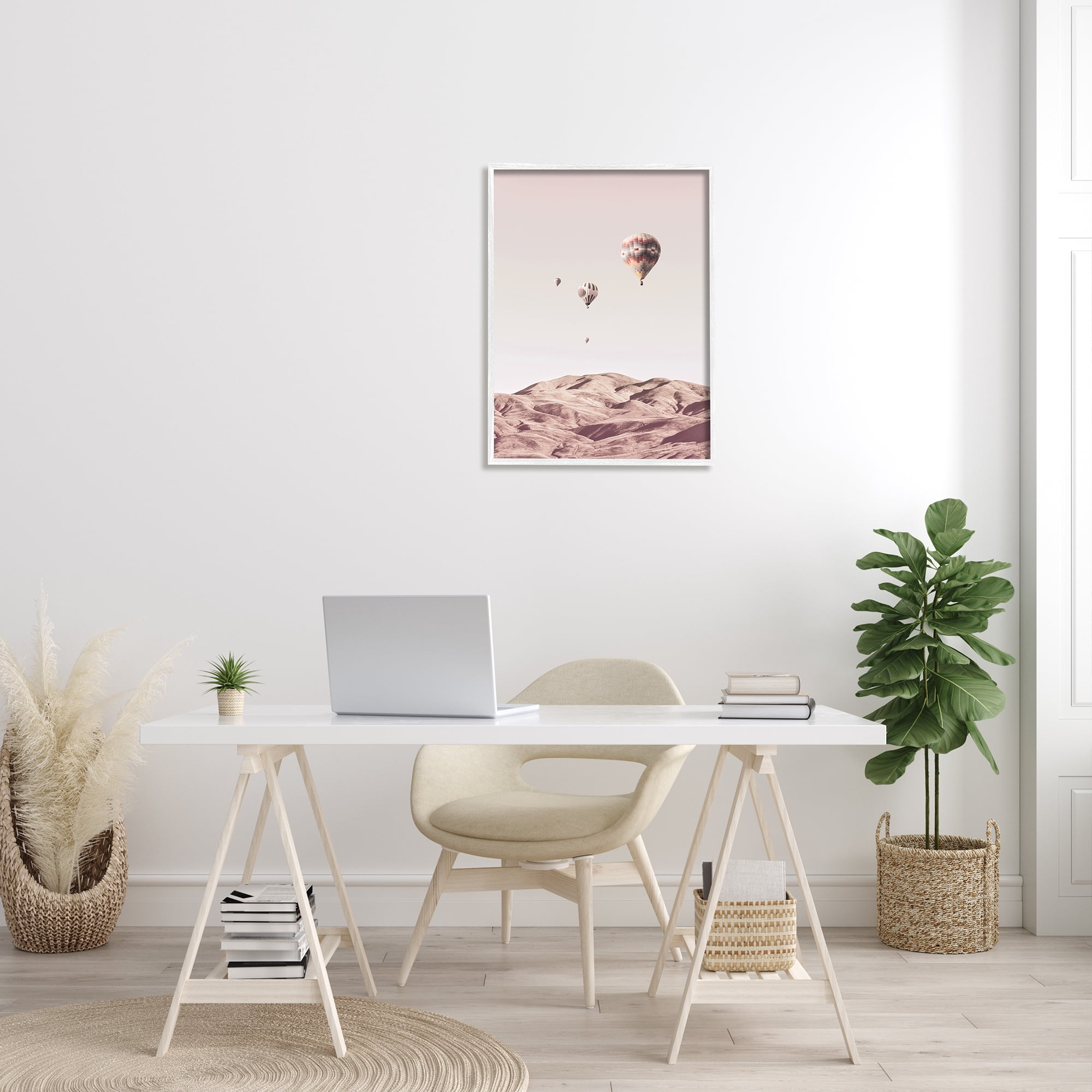 Stupell Industries Hot Air Balloons Southwestern Mountain Muted Landscape Landscape Photography White Framed Art Print Wall Art, 24 x 30