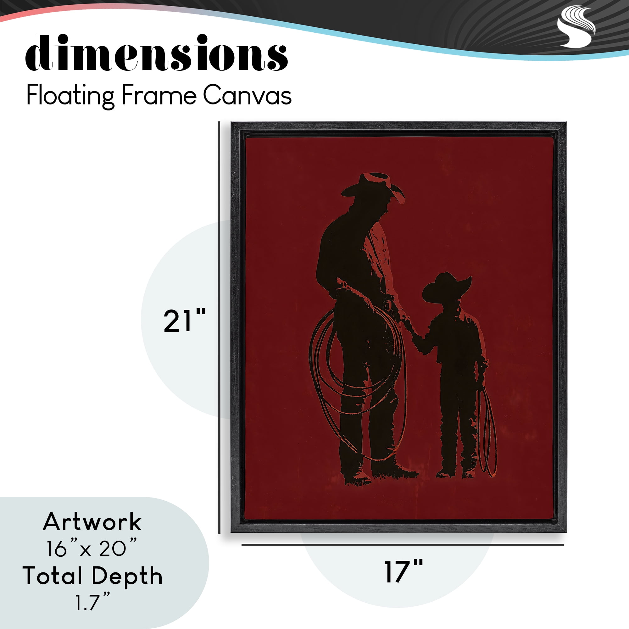 Burgundy Cowboy Father & Son Black Framed Floater Canvas Wall Art, design by Arlington Prints