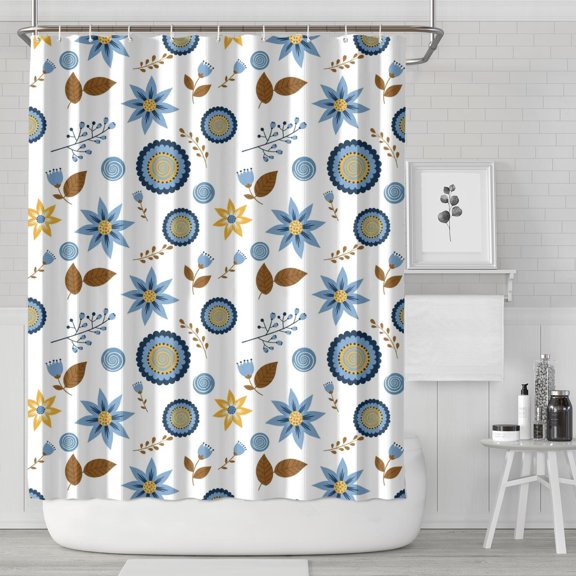 Pioneer Flower Floral Print Pattern Shower Curtain 84x72in, Bathroom Decorative Shower Curtain Set with 12 Hooks, Waterproof Washable