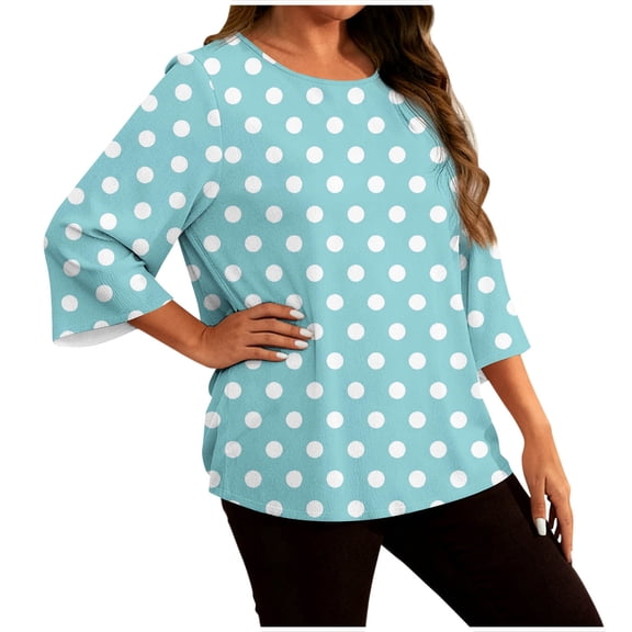 yillto Plus Size Shirts for Women's 3/4 Sleeve Dressy Tops Printed Crewneck Casual Business Blouses L-5XL