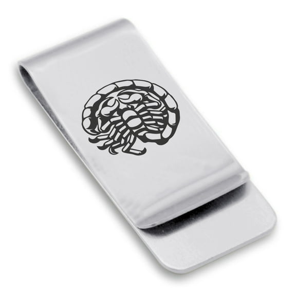Stainless Steel Scorpio Zodiac (Scorpion) Classic Slim Money Clip Credit Card Holder