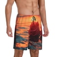 thumbnail image 2 of Susaid Romantic Roses Sunset Ocean Print Mens Shorts, Breathable Lounge Sleepwear Set with Elastic Waistband and Pockets-3X-Large, 2 of 6