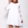 thumbnail image 4 of Gibobby Vestidos para Mujer Casuales Vestido de malla de encaje de gasa de manga larga con cuello redondo grueso grande para mujer de primavera(Blanco,XL), 4 of 5