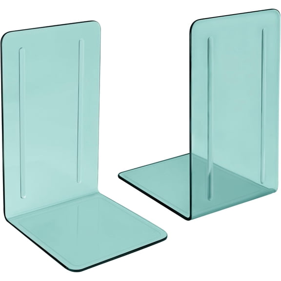 Acrimet Bookends 1 Pair, Clear Plastic Bookends for Shelves or Desktop, Book Holder for Home, Office, Library, School (Clear Green Color)