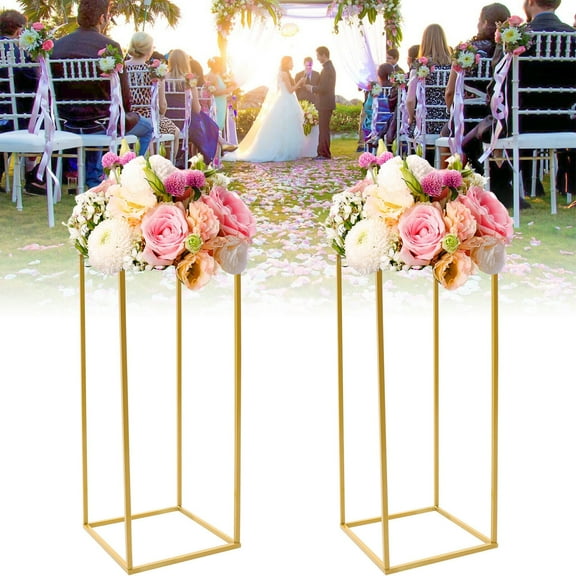 2 Pcs Wedding Flower Stands Metal Decorative Frame, Gold Rectangular, Party Home Decor