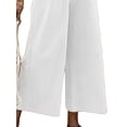 thumbnail image 4 of DYMADE Women Elastic Waist Solid Color Cotton Linen Drawstring Wide Leg Pants Loose Capris, 4 of 4