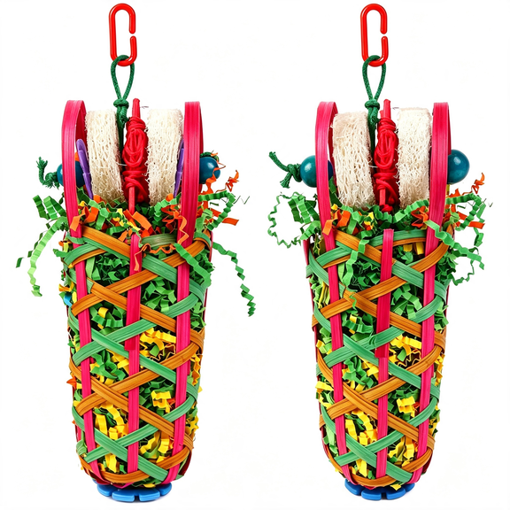 BESTSKY Parakeets Toys,2 Pcs Bird Chewing Toys Perfect for Cockatoos,Conures,Love Birds,Small&Medium Parrots,Fun Foraging&Tearing Bird Cage Accessories (Seeking Food Basket)