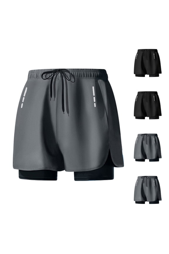 Men's 2-in-1 Double Layer Loose Fit Running & Swim Trunks, Sports Shorts with Zipper Pocket, Quick Dry Breathable Athletic Shorts for Swimming, Gym Workout, Beach | AESTIVO,Gray L
