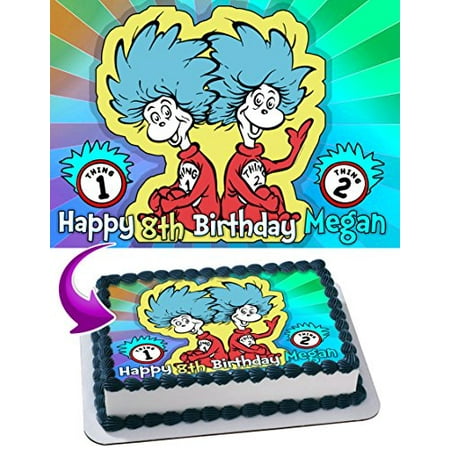 Thing One and Thing Two Dr. Seuss Edible Cake Topper Personalized Birthday 1/4 Sheet Decoration Custom Sheet Party Birthday Sugar Frosting Transfer Fondant Image Edible Image for cake