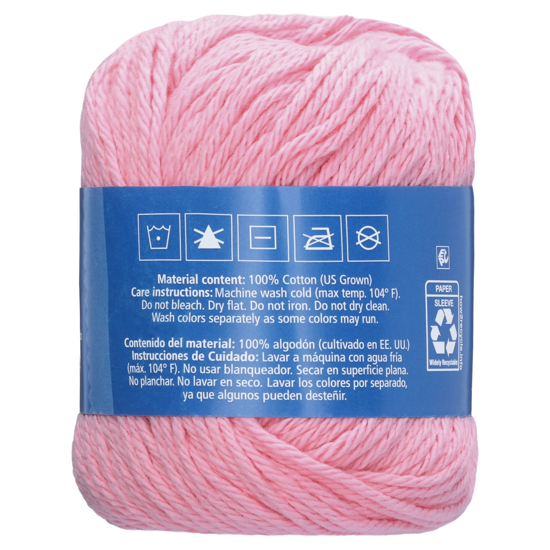 Hello Hobby Size 4 Medium Weight Cotton Pastel Pink Yarn, 2.5 oz, 120 yds