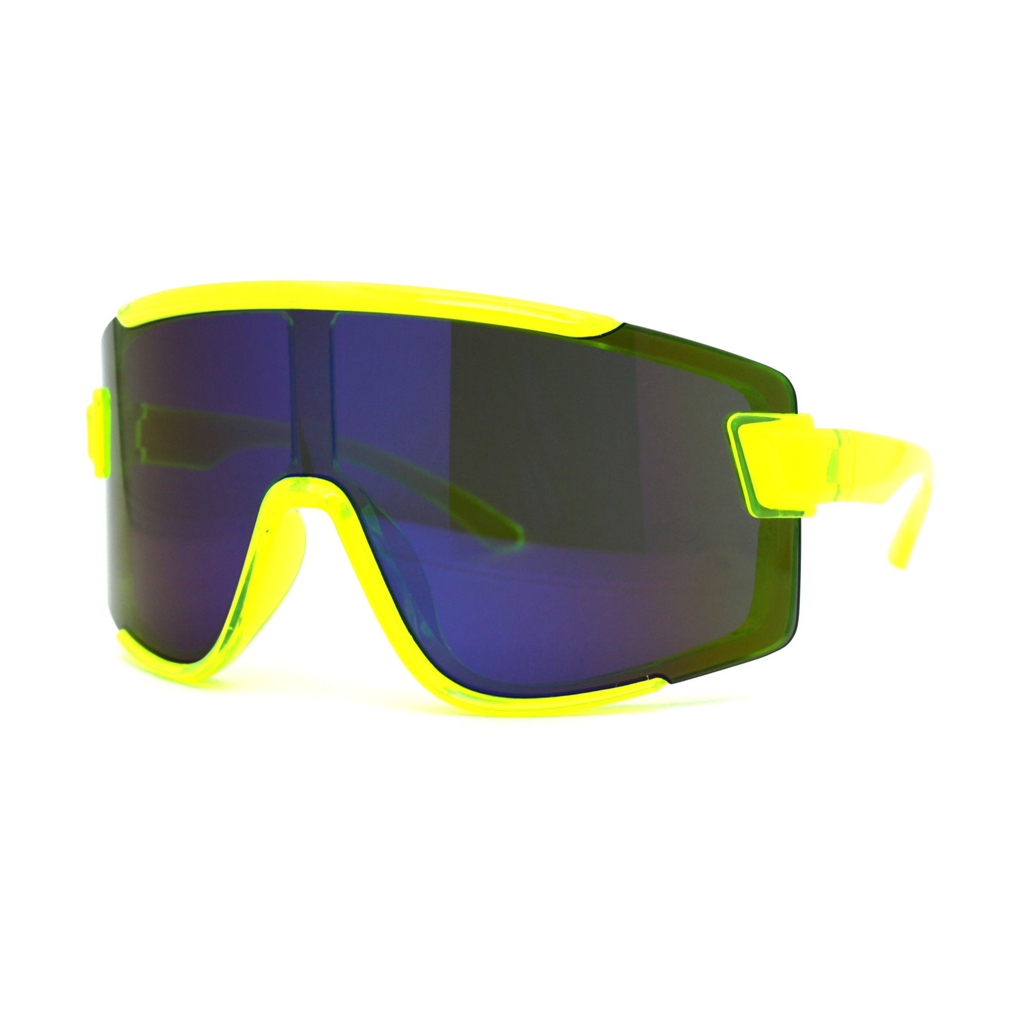 Mens Color Mirror Exposed Lens Large Shield Sunglasses Yellow Blue Mirror - image 2 of 4