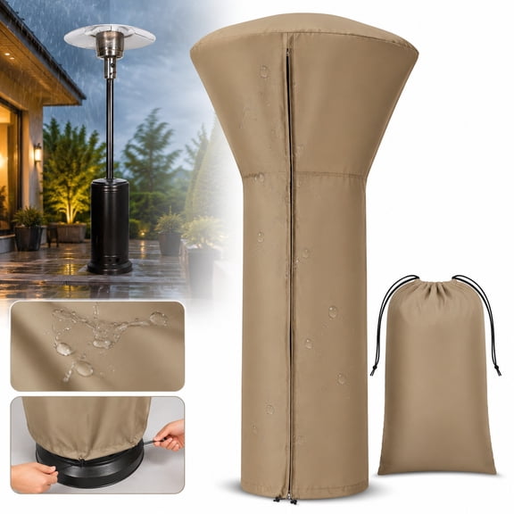 Sherry Patio Heater Cover with Zipper and Storage Bag, Waterproof Outdoor Heater Cover Dustproof, UV-Resisant, Wind-Resistant (89"H x 33"D x 19"B, Camel)