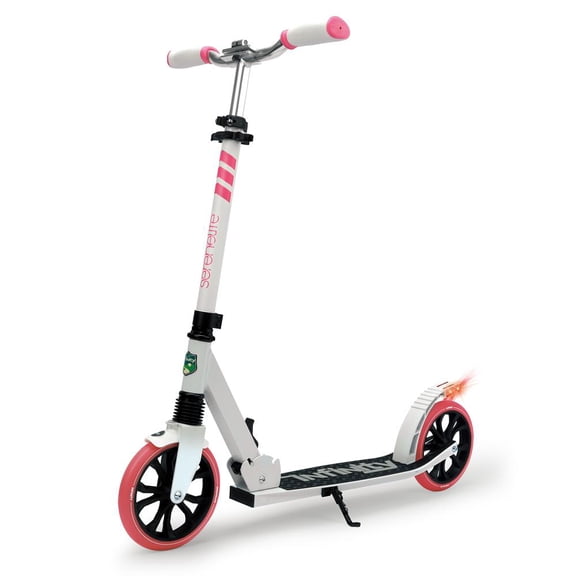 Lightweight and Foldable Kick Scooter - Adjustable Scooter for kids and Teens , Alloy Deck with High Impact Wheels (White and Pink)