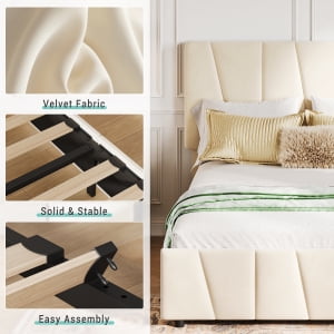 Historyli Upholstered Bed Frame, TWIN Size, with Adjustable Headboard and 2 Storage Drawers, White