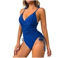 thumbnail image 3 of Swuxness V Neck Padded Backless One Piece Swimsuits Women Solid Color No Underwire Lightweight, 3 of 5