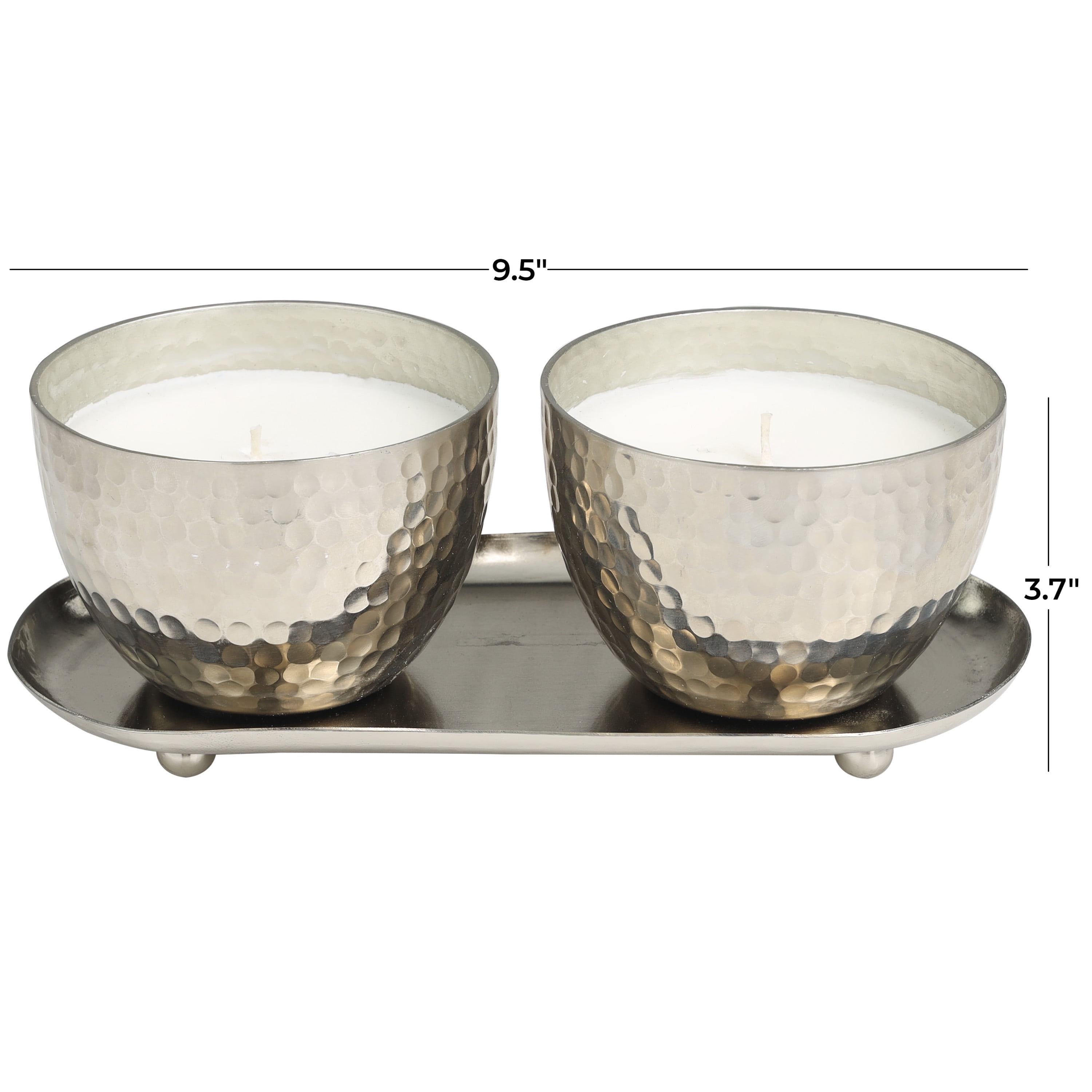 CosmoLiving by Cosmopolitan 2 Holder Silver Metal Sweet Bamboo Scented Hammered 10 oz 1 Wick Candle with White Wax, (Set of 2)
