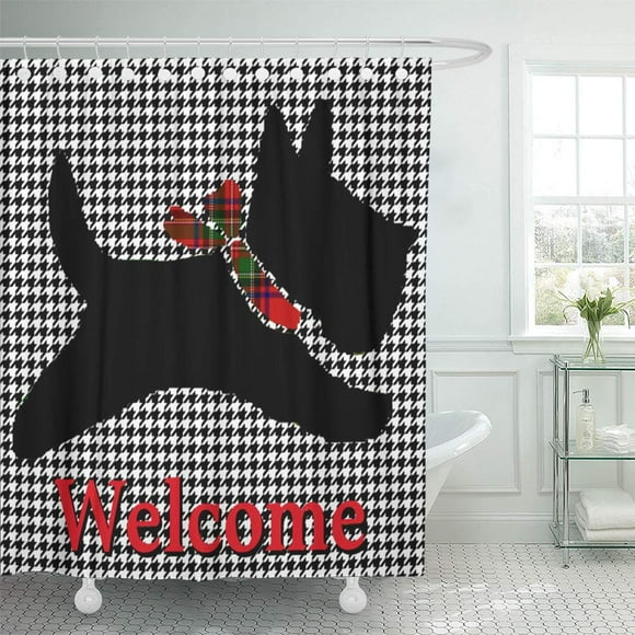 YUSDECOR Scottie Scottish Terrier Houndstooth Scotty Dog Bathroom Decor Bath Shower Curtain 66x72 inch