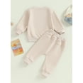 thumbnail image 4 of Bagilaanoe 2PCS Toddler Baby Girl Boy Pants Set Solid Color Long Sleeve Sweatshirt Pullover Tops + Drawstring Sweatpants 6M 12M 18M 24M 3T Kids Casual Sweatsuits, 4 of 9