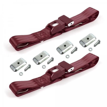 SafeTBoy Standard 2 Point Burgundy Lap Bucket Seat Belt Kit with Bracketry for Ford Mustang 1971-1973 - 2 Belts