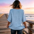 thumbnail image 4 of Tops for Women Dressy Casual Loose 3/4 Sleeve Shirts Lightweight Crewneck Beach Vacation Outfits Light Blue XL, 4 of 4