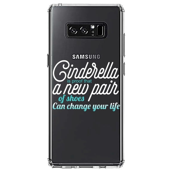 DistinctInk Clear Shockproof Hybrid Case for Samsung Galaxy Note 8 - TPU Bumper Acrylic Back Tempered Glass Screen Protector - Cinderella New Pair of Shoes Can Change Your Life