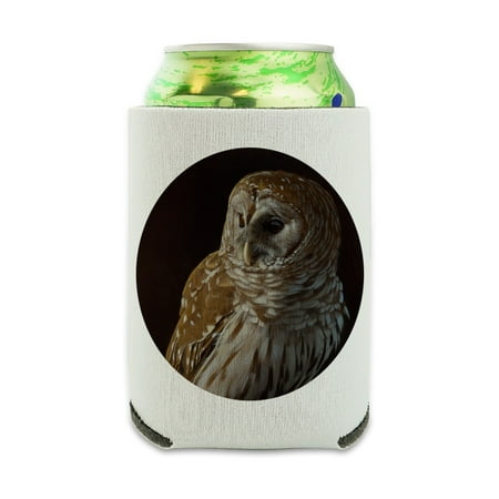 

Barred Owl on Tree Branch Can Cooler - Drink Sleeve Hugger Collapsible Insulator - Beverage Insulated Holder
