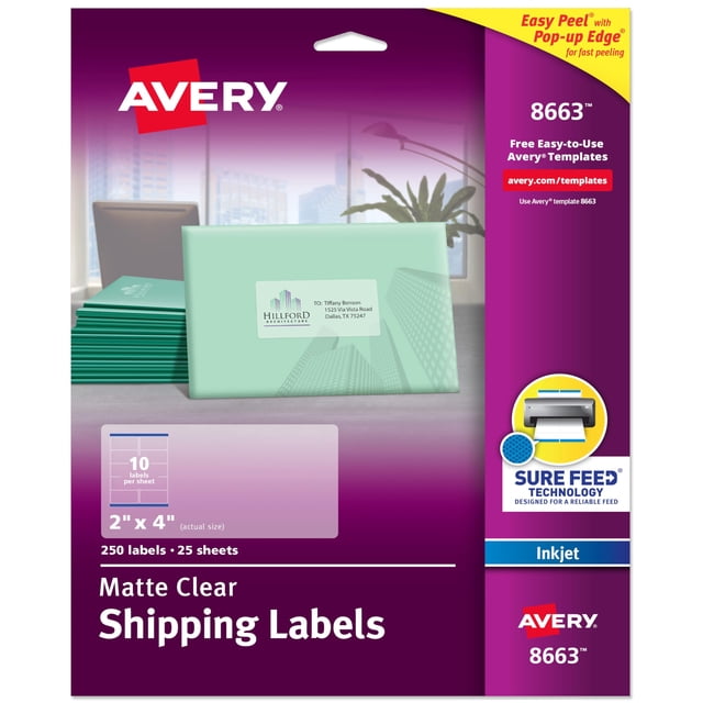 Etiquetas de envío Avery Sure Feed 2x4 cm Matte Clear 250 unidades