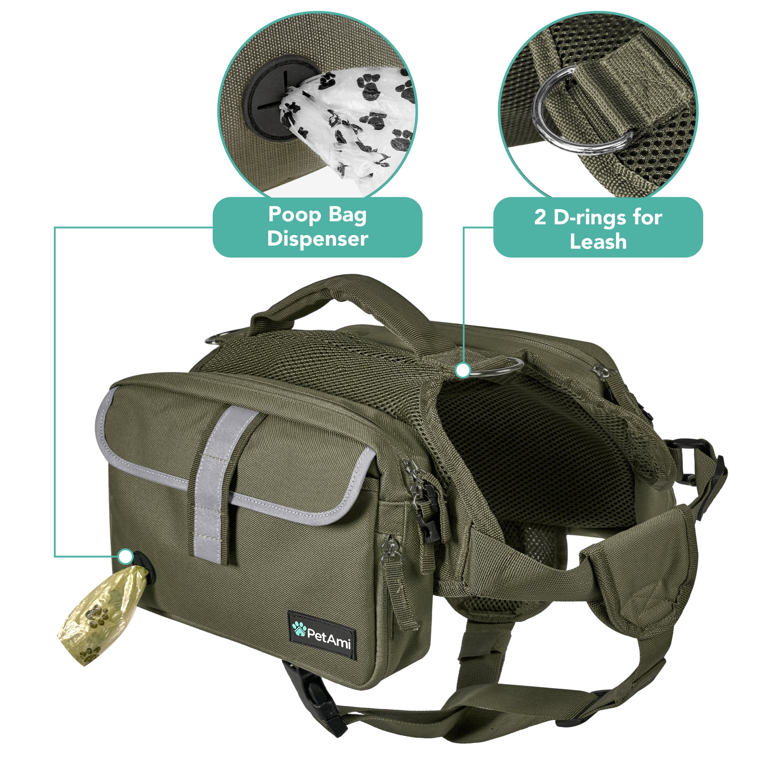PetAmi Dog Backpack for Medium & Large Dogs, Saddle Bag for Dogs to Wear for Hiking, Pet Backpack Harness Dog Pack with Reflective Side Pockets for Walking Running.