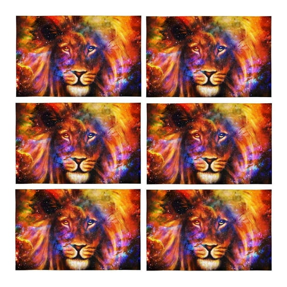 MKHERT Lion in Cosmic Space Cool Animal Placemats Table Mats for Dining Room Kitchen Table Decoration 12x18 inch,Set of 6
