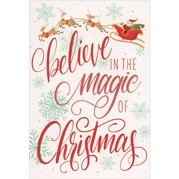 Pictura Believe in the Magic: Santa Flying Sleigh with Reindeer Christmas Card