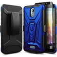 thumbnail image 1 of AT&T Calypso U318AA Case, Cricket Vision 3 Case with Tempered Glass Screen Protector (Full Coverage), Nagebee Belt Clip Holster with Built-in Kickstand, Heavy Duty Armor Rugged Case (Blue), 1 of 5
