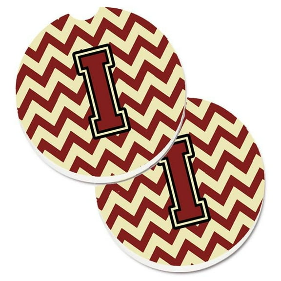 Letter I Chevron Maroon & Gold Set of 2 Cup Holder Car Coaster