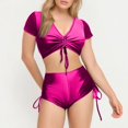 thumbnail image 5 of WTOBBY Women's Short Sleeve Two-Piece Swimsuit Set Sexy High Waisted Bathing Suit with Adjustable Straps for Summer Beach Pool Party,Hot Pink L, 5 of 5