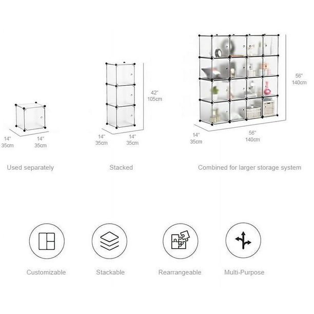 16 Cube Portable Wardrobe Closet Organizer with Hanging Rod, Multi-Use DIY  Plastic Storage Cabinet 
