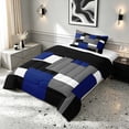 thumbnail image 2 of Manfei Navy Blue Gray Square Twin Comforter Sets, Minimalism Geometric Grid Bedding Set, Black Reversible 2-Piece, 1 Comforter and 1 Pillowcase, 2 of 6
