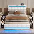thumbnail image 4 of Afuhokles Queen Bed Frame with LED Lights Leather Platform Bed with Storage Drawers and Charging Station, White, 4 of 8