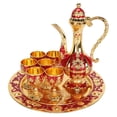 thumbnail image 3 of Juego de tetera de vino vintage, juego de bandeja para cafetera retro europea, exquisitamente tallado, copas de vino de aleación de zinc para vitrinas y mostradores de bar, color dorado y rojo., 3 of 14