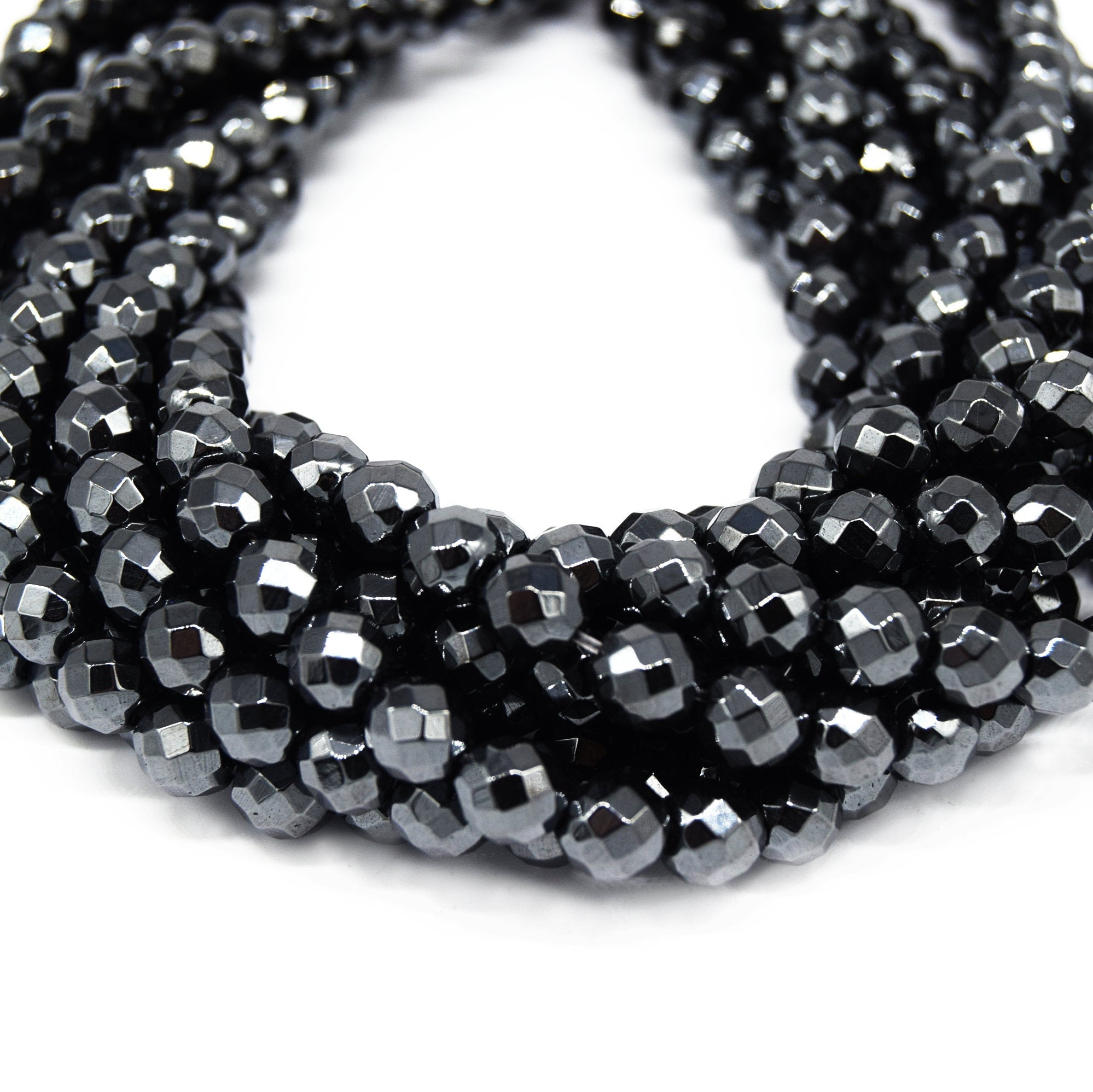 8mm Round Metallic Faceted Hematite Spacer Beads for Women Jewelry Making 15"DIY 