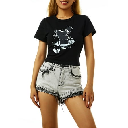 

JYYYBF Women Summer T-Shirt Vintage Dog Print Round Neck Short Sleeve Casual Crop Tops Slim Camisole