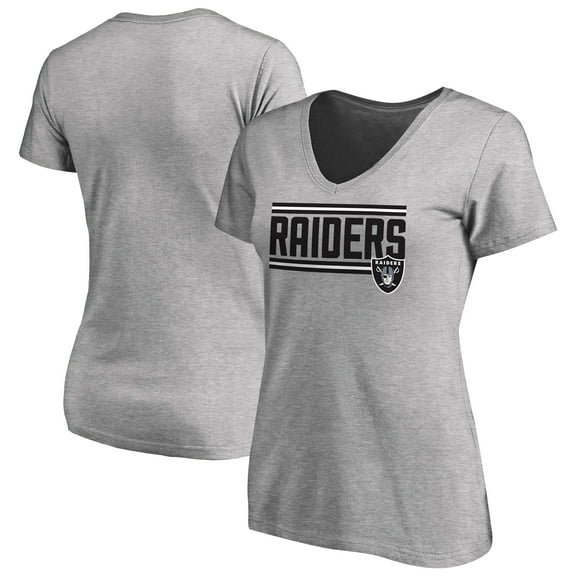 Women's Heather Gray Las Vegas Raiders Iconic Collection On Side Stripe V-Neck T-Shirt