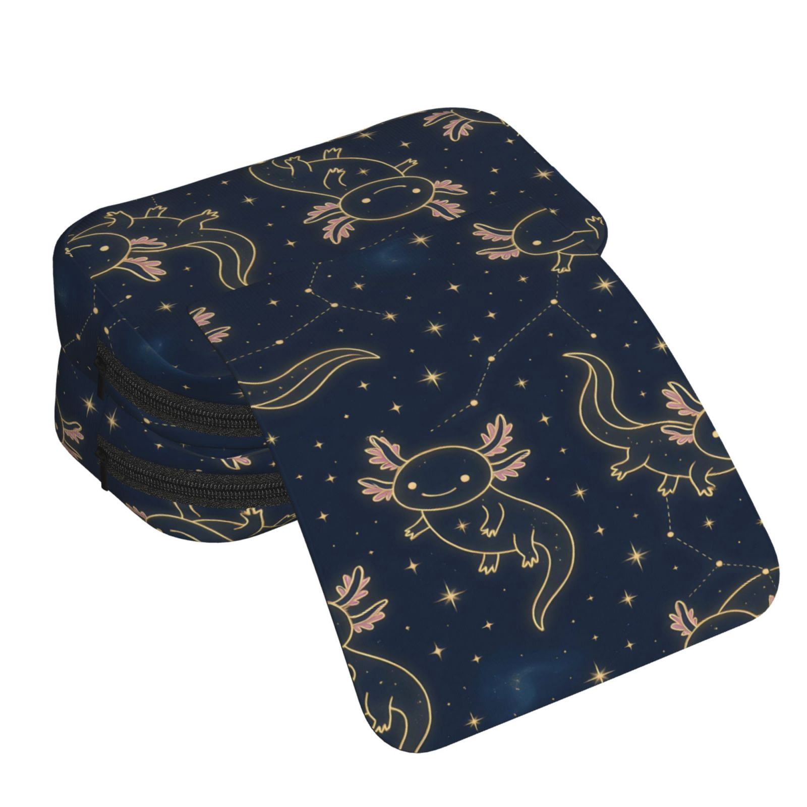 Large-Capacity Flip-Top Double-Layer Pencil Case, Multi-Functional Pocket Pen Case, Durable Stationery Organizer Axolotl Constellations - Deep-Space Cute