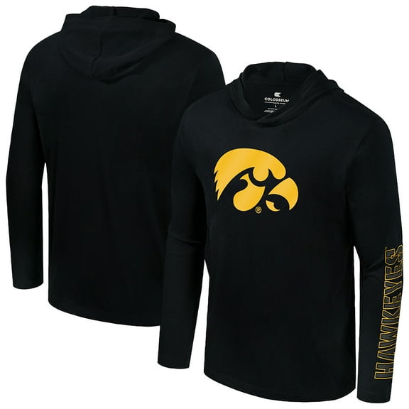 Men's Colosseum  Black Iowa Hawkeyes Color Pop Active Blend Hooded Long Sleeve T-Shirt