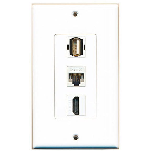 RiteAV - 1 Port HDMI and 1 Port USB A-A and 1 Port Cat5e Ethernet White Decorative Wall Plate