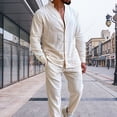 thumbnail image 3 of Aellinatey Stylish Men's Plain Linen Clothing Set for Office Commute and Outdoor Activity, 3 of 9